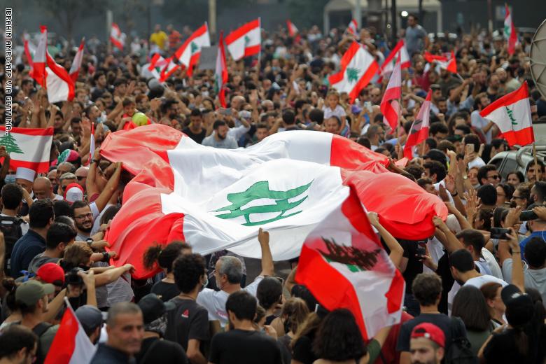 Thousands of demonstrators fill Lebanon’s streets in third day of fiery protests