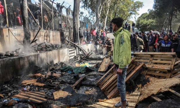 Child killed in Lesbos refugee camp fire
