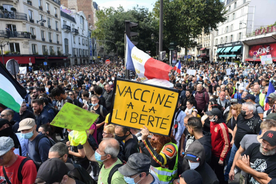 Demonstrations against France’s vaccine pass surge for a third weekend, even as cases rise.